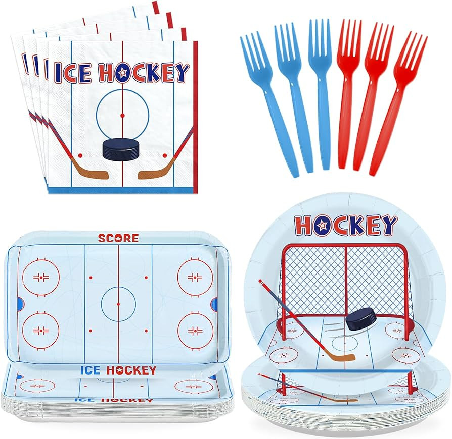 96Pcs Hockey Party Decoration Disposable Ice Hockey Theme Plates and Napkins Sports Theme Tablewa... | Amazon (US)