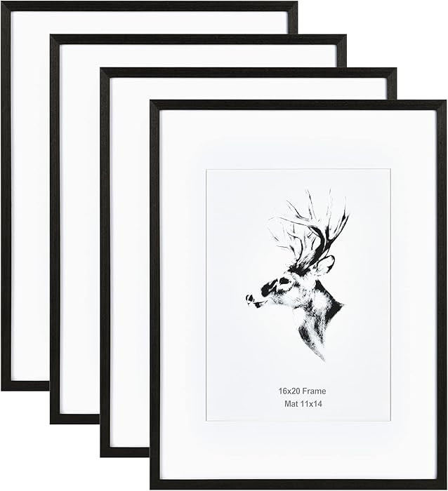 Yaetm 16x20 Frame Matted to 11x14 Set of 4, Solid Wood Black Picture Frame 16x20 for Photos, Post... | Amazon (US)