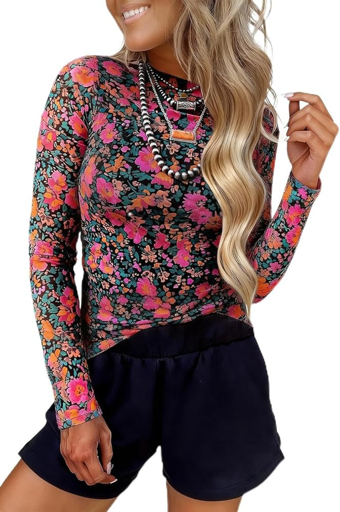 MARZXIN Women Mesh Long Sleeve Checkered Print Undershirt Sheer Mock Neck Tops See Through Going ... | Amazon (US)