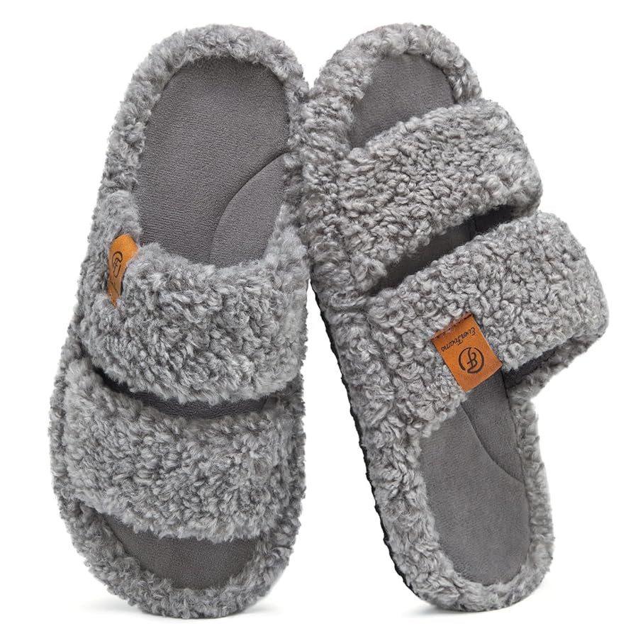 EverFoams Womens Fuzzy Open-toe Slippers Soft Comfy Memory Foam Indoor House Shoes | Amazon (US)