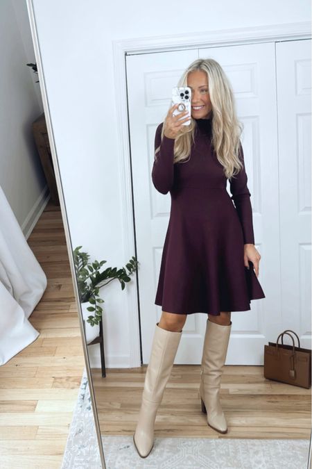 Sweater dress and knee high boots