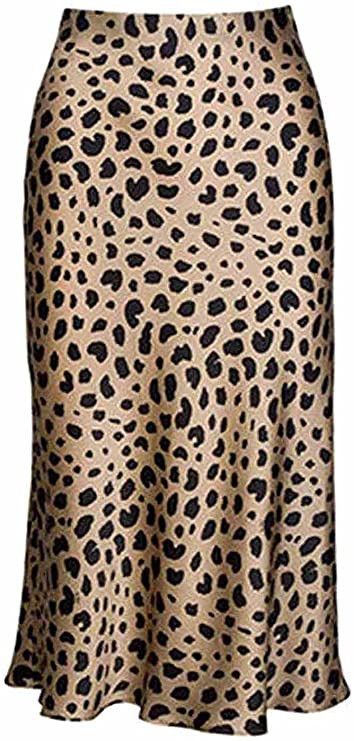 Leopard Skirt for Women Midi Length High Waist Silk Satin Elasticized Cheetah Skirts | Amazon (US)