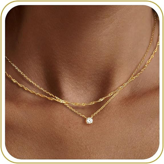 Tewiky Dainty 14k Gold Plated/Silver Cubic Zirconia Necklaces for Women, Simple CZ Jewelry Neckla... | Amazon (US)