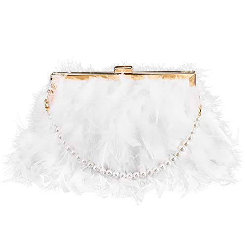 Amylove Feather Clutch Purses for Women Wedding Evening Bride Furry Purse Classy Fringe Glossy De... | Amazon (US)