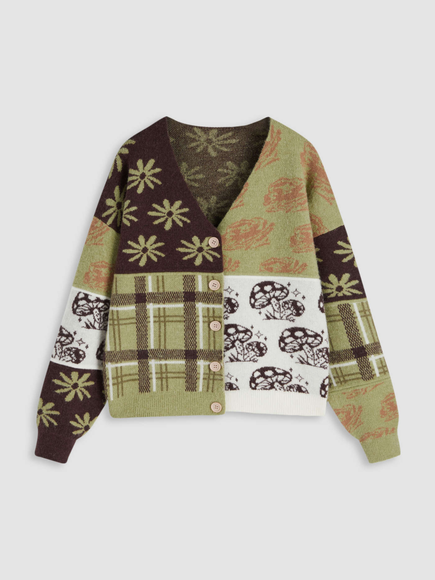 Mushroom Patchy V-neck Knit Cardigan | Cider
