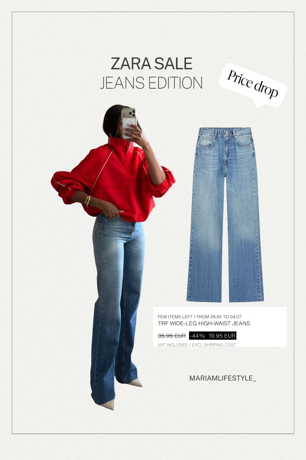 THESE JEANS ARE ON SALE 🤍the fit is so flattering, the wash goes with everything, and they’re easy to dress up or down. Wearing my usual size  EUR 34 and love how they fit.


Zara jeans, wide leg jeans, light wash jeans, flattering denim, everyday jeans, casual outfit, denim outfit ideas, petite friendly jeans, sale finds, Zara sale, spring outfit, chic casual style.

#LTKSaleAlert #LTKStyle #WideLegJeans #DenimFinds

#LTKsale #LTKjeans #LTKpetite