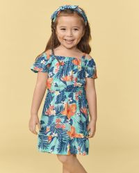 Baby And Toddler Girls Matching Family Tropical Off Shoulder Dress - mellow aqua | The Children's Place