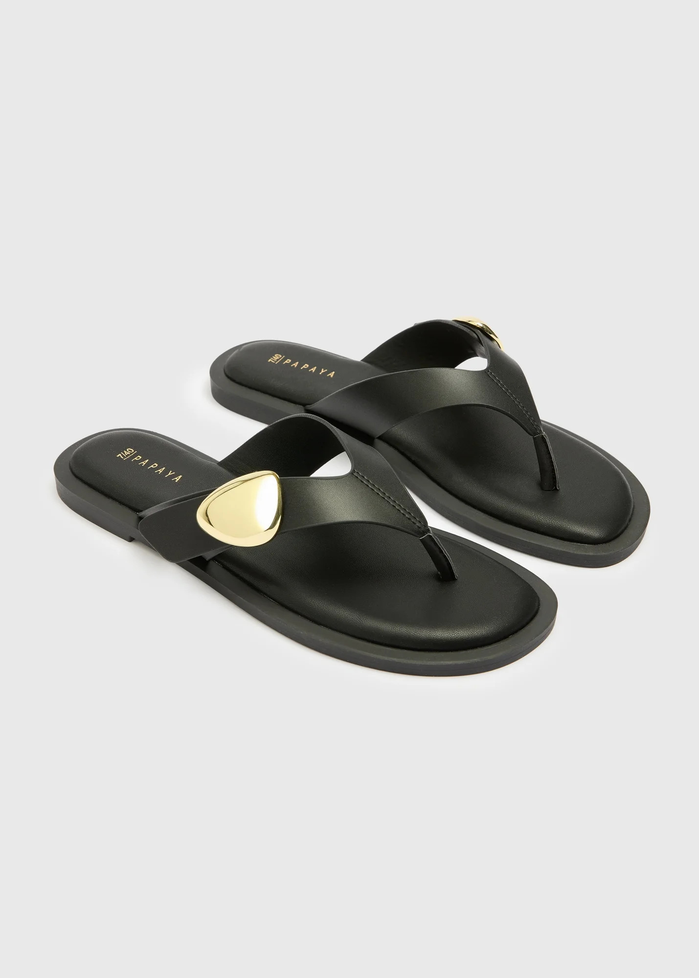 Black Gold Trim Toe Post Sandals | Matalan (UK)