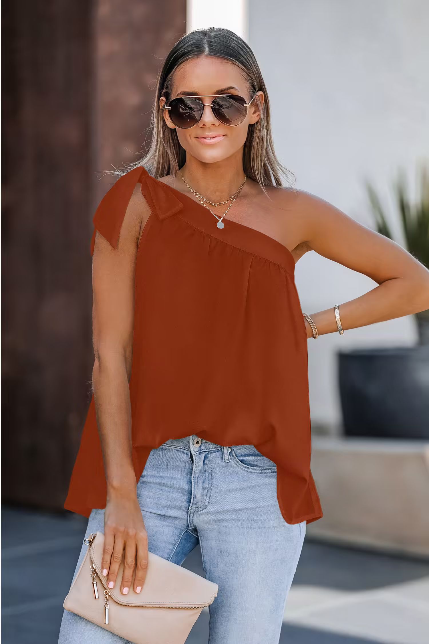 Crimson Bow One-Shoulder Top | Cupshe US