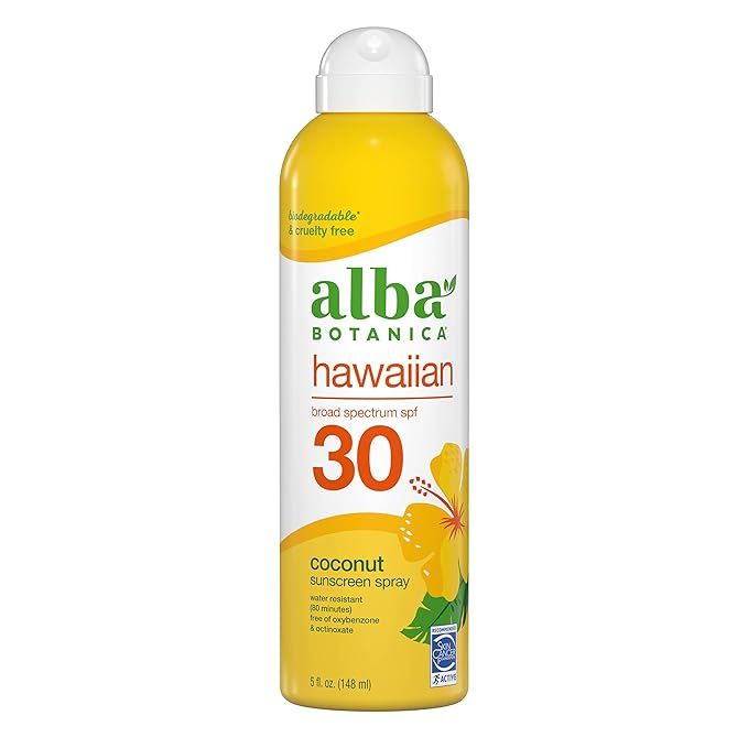 Alba Botanica Sunscreen Spray for Face and Body, Broad Spectrum SPF 30 Sunscreen, Hawaiian Coconu... | Amazon (US)