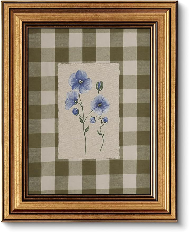 Amazon.com: Gold Framed Wall Art - Blue Flower Canvas Art Prints Vintage Farmhouse Wall Decor Fre... | Amazon (US)