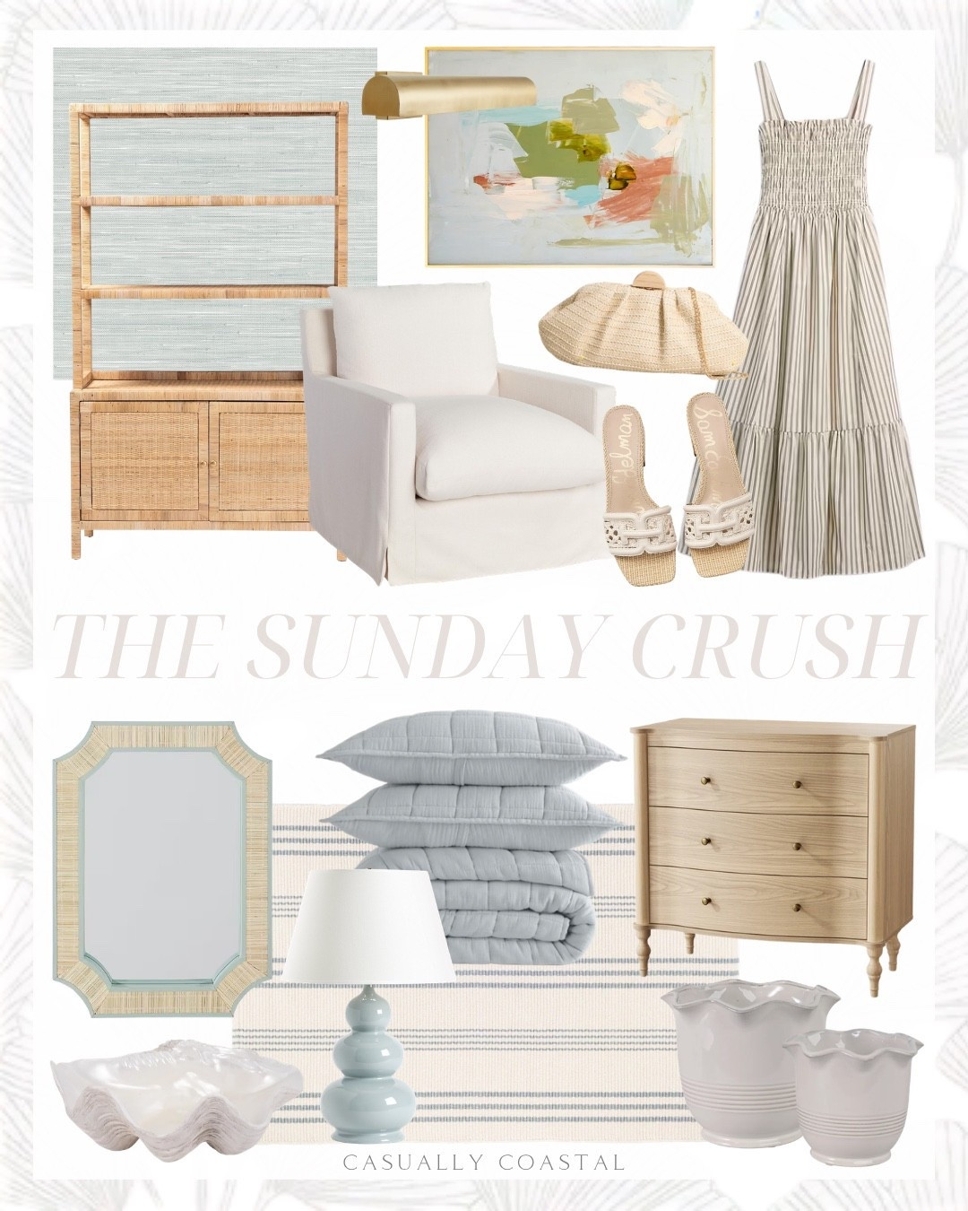 The Sunday Crush!

 Coastal home decor, coastal rug, rattan open shelf, coastal storage cabinet, feather filled swivel chair, Amazon wallpaper, coastal wallpaper, blue wallpaper, poplin smocked bodice maxi dress, striped maxi dress, spring dress, summer dress, heeled sandals, coastal wall art, coastal wall decor, spring wall art, antique brass gallery wall sconce, striped rug, handwoven cotton rug, wayfair rug, Tuckernuck clutch, coastal clutch, curved front nightstand, 3 drawer nightstand, wood nightstand, wayfair home decor, wayfair furniture, woven mirror, coastal mirror, scalloped rim planter, coastal planter, gourd lamp, quince bedding, coastal bedding, organic airy gauze quilt set, coastal quilt set, ceramic decorative bowl, quince dress 

#LTKSeasonal #LTKSaleAlert #LTKHome