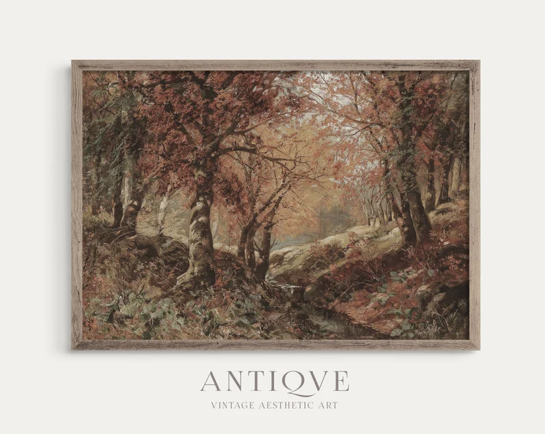 Fall Forest Print | Autumn Woods Trees Painting | Rustic Art | Neutral Printable Wall Art | Digit... | Etsy (US)