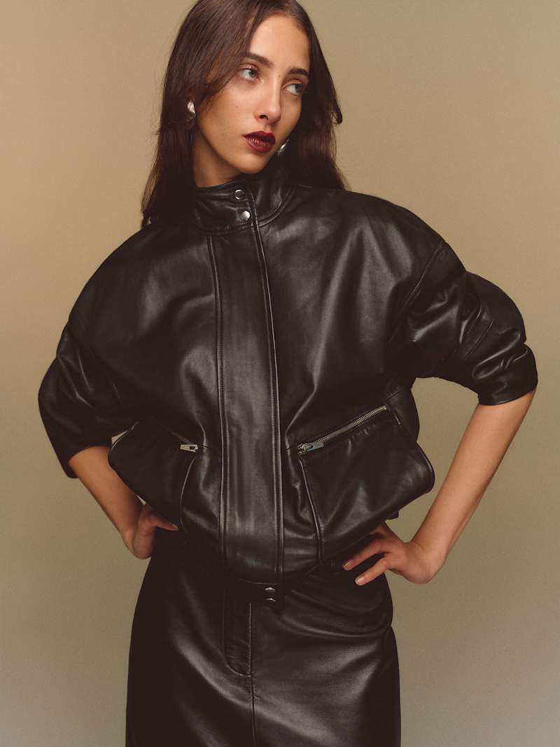 Veda Harrison Leather Oversized Bomber | Reformation (Global)