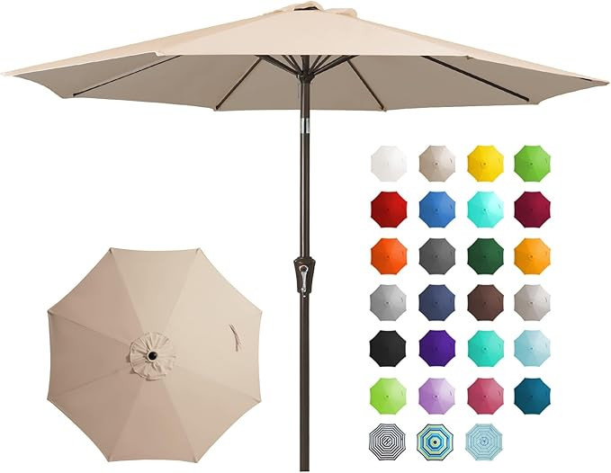 JEAREY 9FT Outdoor Patio Umbrella Outdoor Table Umbrella with Push Button Tilt and Crank, Market ... | Amazon (US)