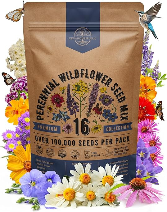 Organo Republic 16 Perennial Wildflower Seeds Mix for Indoor & Outdoors. 100,000+ Non-GMO, Heirlo... | Amazon (US)