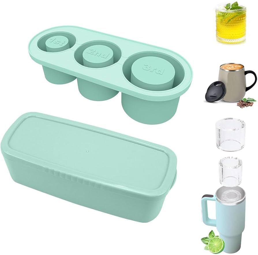 Silicone Ice Cube Tray with Lid for 20-40 oz Tumblers, 3 Hollow Cylinder Ice Cube Molds for Mug, ... | Amazon (US)