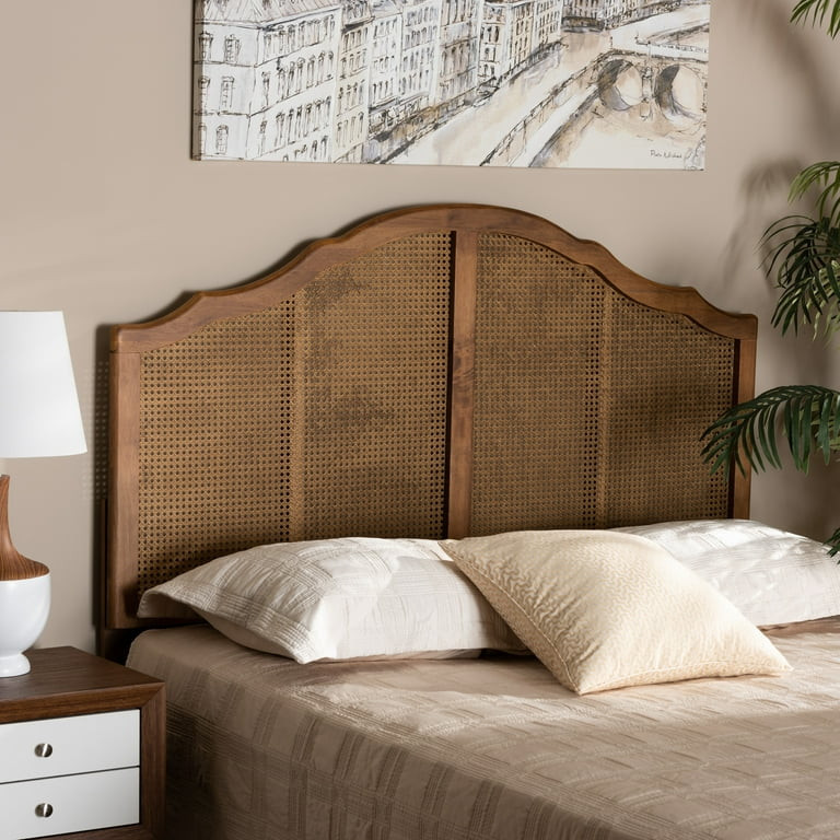 Baxton Studio Iris Classic Wood Back Support Rattan Headboard, Queen, Ash Walnut | Walmart (US)