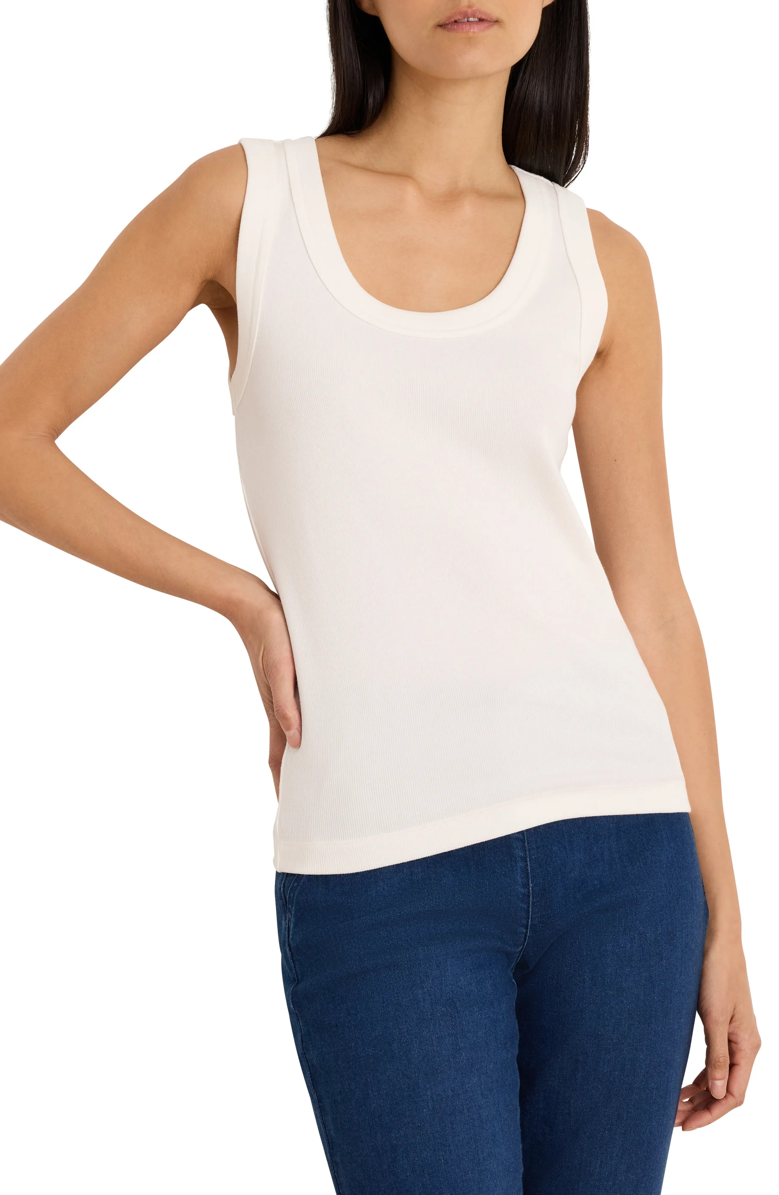 NIC+ZOE Perfect Knit Rib Scoop Neck Tank in Classic Cream at Nordstrom, Size X-Small | Nordstrom