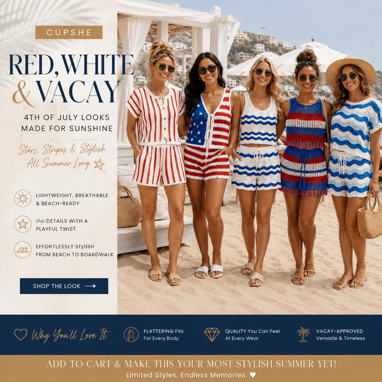 @Cupshe Elevated Swim | Red, White & Blue 2 Piece Crochet Swimsuit Short Cover Ups

Red, white, and vacay-ready two-piece sets that make summer outfits feel instantly festive, easy, and styled for sunshine 🇺🇸

These CUPSHE crochet sets and beach outfits are such good summer finds if you want Fourth of July looks that still feel wearable, flattering, and cute beyond just one holiday weekend.

The red, white, blue, stripes, stars, crochet texture, and matching-set details are what make this edit stand out — perfect for beach days, poolside plans, lake weekends, boat days, resort trips, summer BBQs, boardwalk nights, vacation packing, and every warm-weather plan where you want to look cute without overthinking the outfit.

What I love about these is that they feel festive but still chic!!

They have that easy beach-to-boardwalk look that makes you feel instantly put together, whether you’re wearing them over a swimsuit, styling them with sandals, packing them for vacation, or using them as a cute Fourth of July outfit that doesn’t feel too costume-y.

The matching set styling makes getting dressed so much easier because the outfit already looks intentional — just add slides, a raffia tote, sunglasses, gold jewelry, a straw hat, or a simple bikini underneath for that effortless resort-ready summer look.

These are especially good if you want affordable CUPSHE summer outfits that feel lightweight, breathable, flattering, beach-ready, and easy to mix, match, and rewear all season.

I did the digging for you — if you’ve been wanting cute CUPSHE two-piece sets, Fourth of July outfits, red white and blue summer outfits, crochet beach sets, patriotic vacation outfits, beach coverup sets, or affordable resort wear that still looks elevated, these are the pieces I’d check first before sizes and prints start moving!!

📌 SAVE this for Fourth of July outfits, beach days, and summer vacation packing.

↓ Everything is linked!

#LTKSaleAlert #LTKSwim #LTKTravel