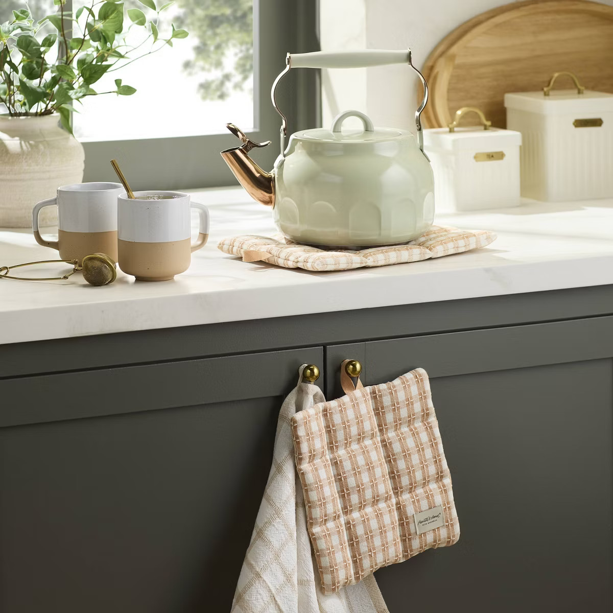 2qt Stainless Steel Arch Cutout Teapot Serene Green - Hearth & Hand™ with Magnolia | Target