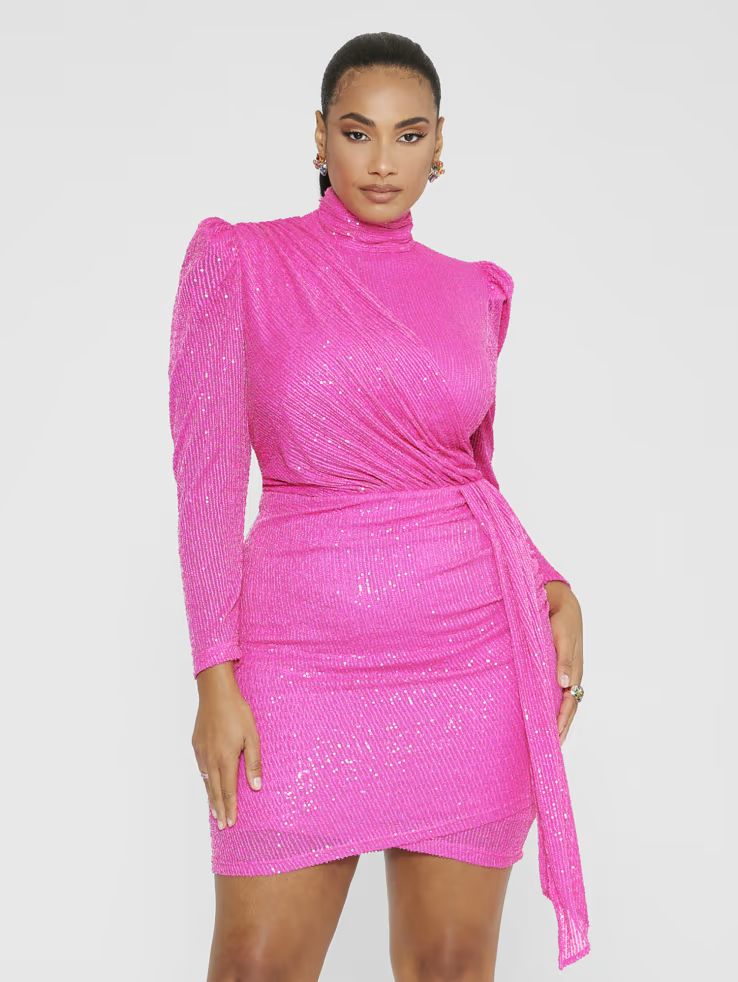 Plus Size Miranda Puff Shoulder Sequin Dress | Fashion to Figure | Fashion To Figure