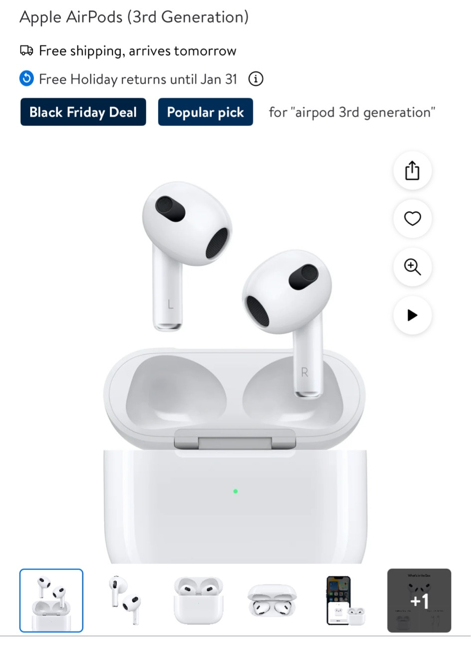 3rd generation air pods $169. On sale for $94 

#LTKGiftGuide #LTKHoliday #LTKSaleAlert