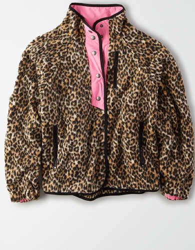 AE Fleece Leopard Print Jacket | American Eagle Outfitters (US & CA)