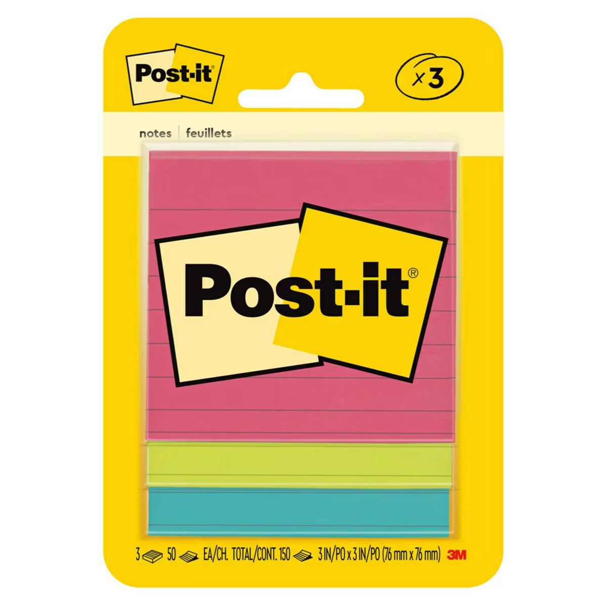 Post-it 3pk 3" x 3" Lined Notes 50 Sheets/Pad Poptimistic Collection | Target