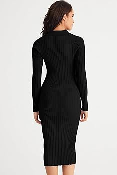 MEROKEETY Womens 2024 V Neck Ribbed Sweater Dress Long Sleeve Bodycon Knit Midi Dresses | Amazon (US)