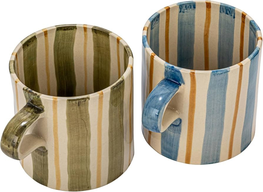 Creative Co-Op 5 Inches Round Stoneware Stripes Designs, Multicolor, Set of 4 Mugs | Amazon (US)