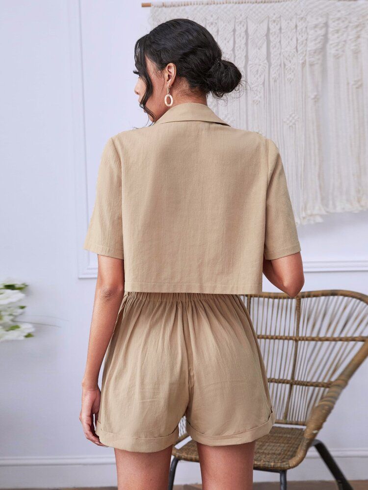 Single Button Front Blazer & Slant Pocket Shorts | SHEIN