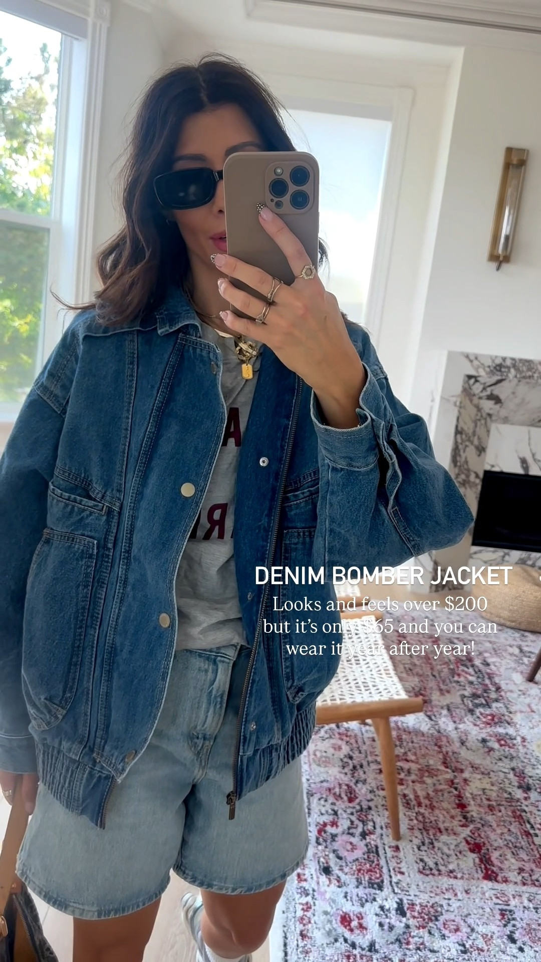This bomber denim jacket is 10/10! Size down (runs oversized, I have the size xs) #denimjacket #denimondenim #falllooks #falloutfits 

#LTKSeasonal #LTKFindsUnder100 #LTKFindsUnder50