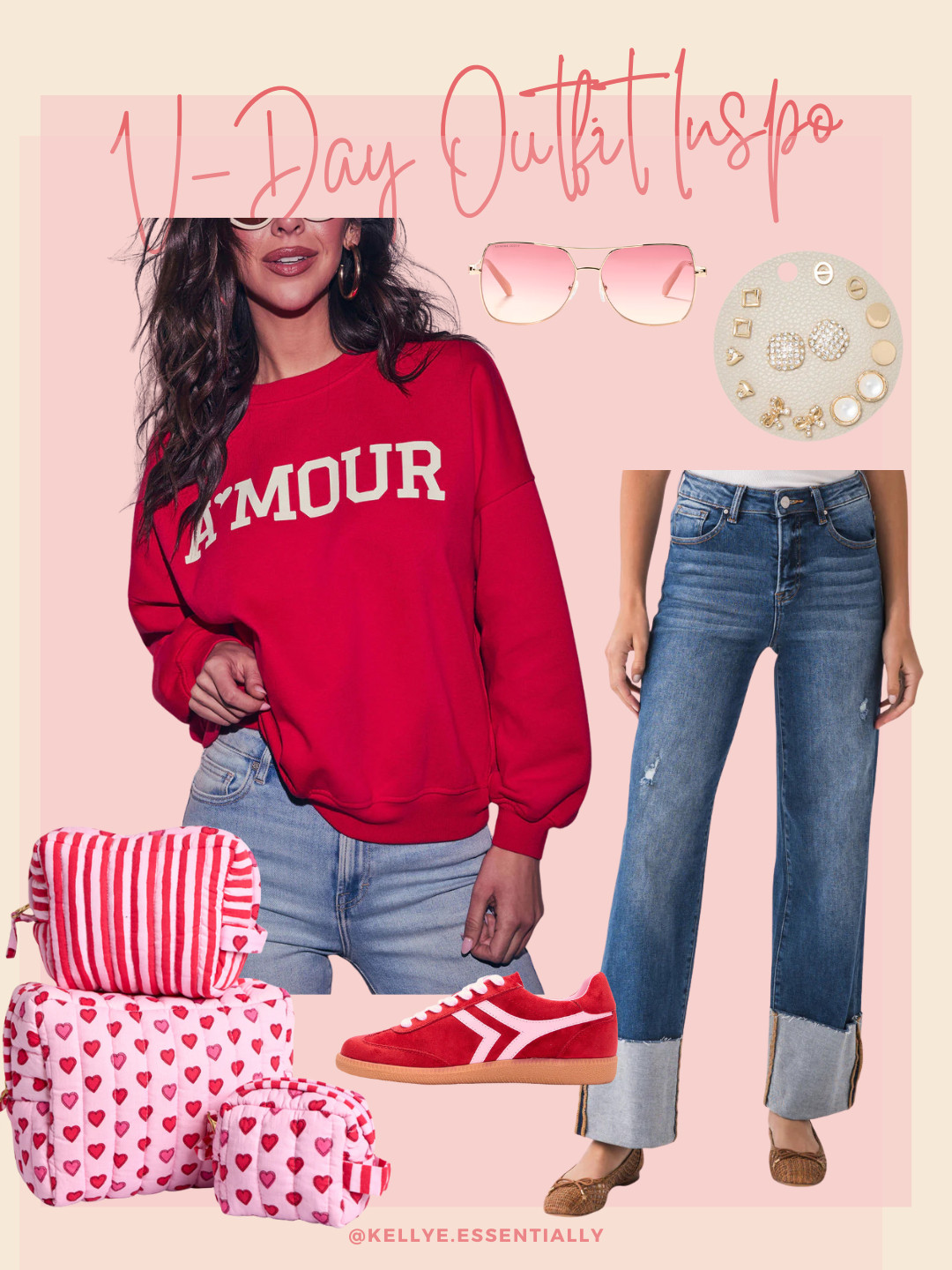 Looking for an easy Valentine’s Day outfit that’s cute but comfy? This casual look is perfect for errands, lunch dates, or everyday wear.

A red graphic sweatshirt paired with cuffed jeans gives that relaxed, pulled-together vibe we all love.

Add comfy sneakers, simple gold jewelry, and pink sunglasses for a fun pop of color. 

 #LTKootd #LTKSeasonal #LTKFindsUnder50
