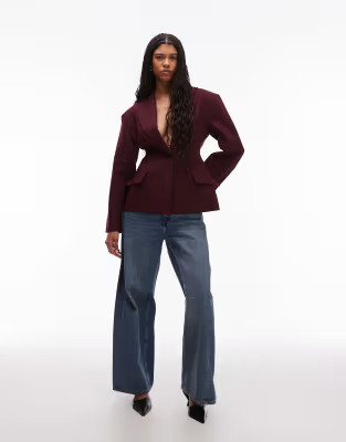 ASOS DESIGN sculpted cinch waist blazer in plum | ASOS | ASOS (Global)