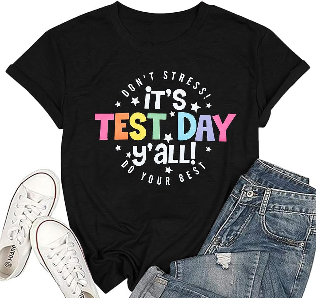MOUSYA Teacher Shirts for Women Testing Shirt Funny Teach Graphic Shirts Teacher Gifts Short Slee... | Amazon (US)