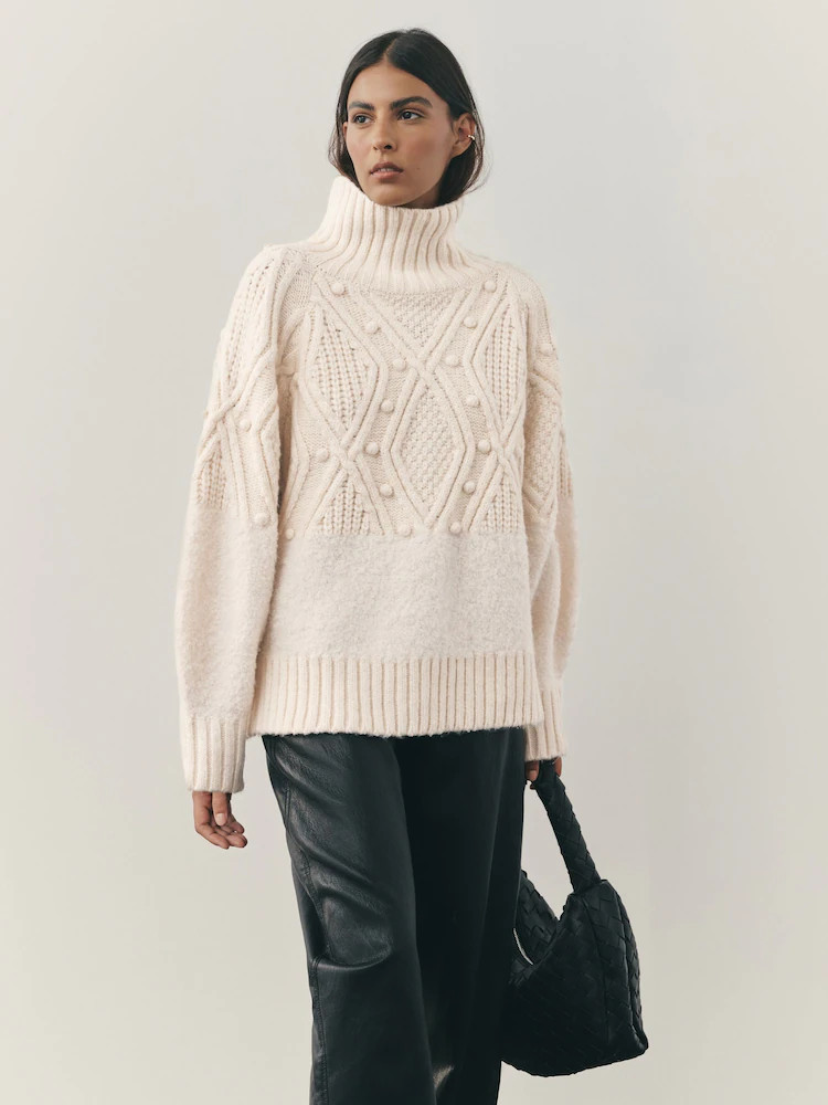 Nothing Ordinary Cream Funnel Neck Cable Knitted Jumper | Next US