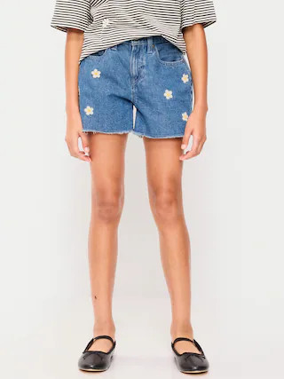 High-Waisted Embroidered Frayed-Hem Jean Shorts for Girls | Old Navy (US)