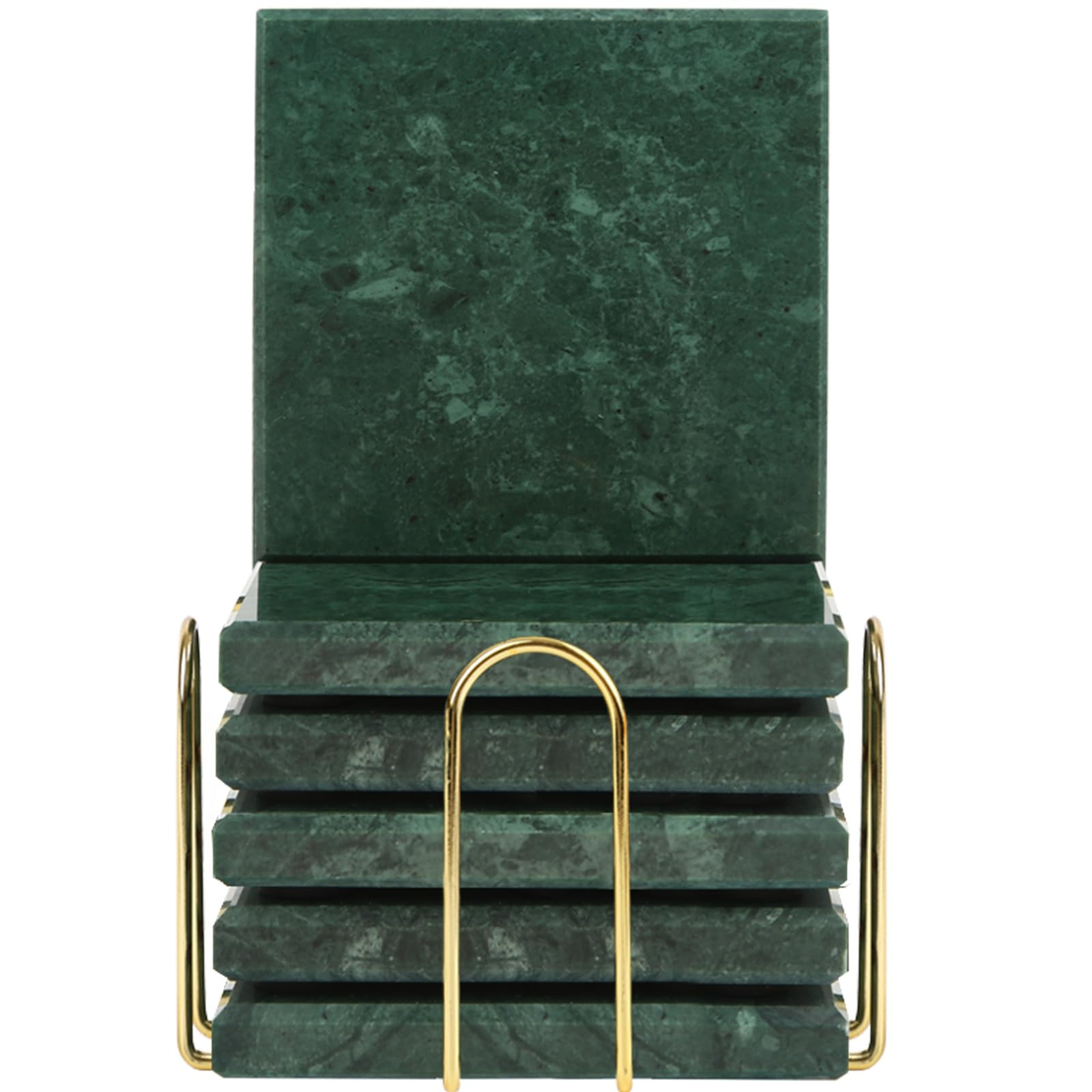Square Marble Coasters Set of 6pcs for Drinks with Metal Stand for High-End Lifestyle (Emerald Gr... | Amazon (US)