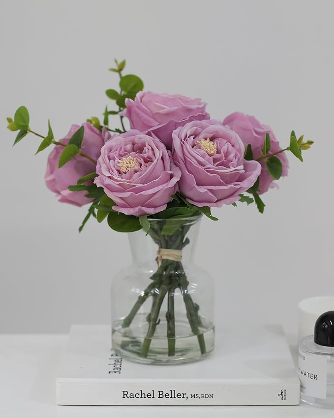 Artificial Flowers with Pinkish-Purple Peonies in Vase, Fix Lifelike Fake Flowers in a Vase with ... | Amazon (US)