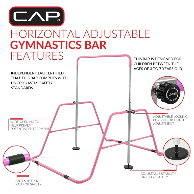 CAP Adjustable Height Horizontal Gymnastics Bar for Kids, Pink | Walmart (US)