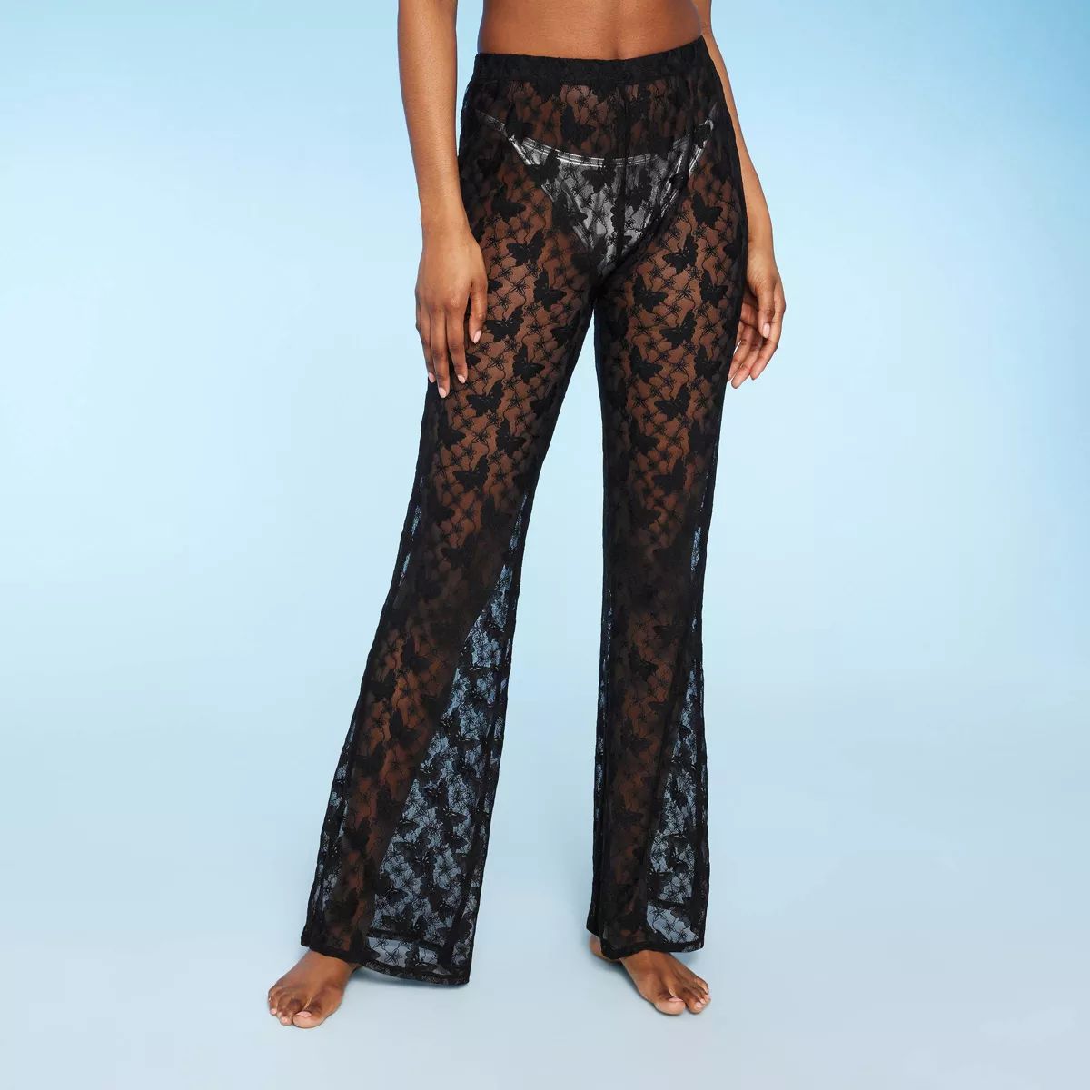Women'sSheer Lace Flare Cover Up Pants - Wild Fable™ Black L: Beachwear, Mid-Rise, Stretchy, Br... | Target