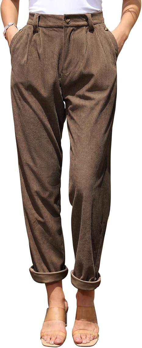 siliteelon Corduroy Pants for Women Cotton Straight High Waist Vintage Trousers with Pockets | Amazon (US)
