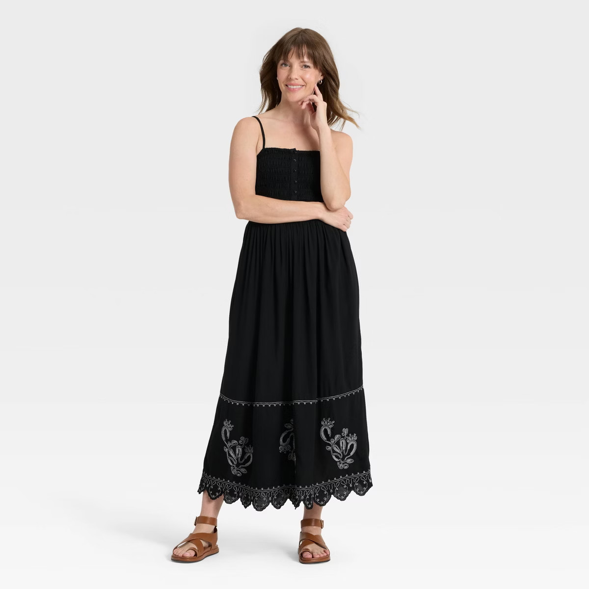 Women's Button-Front Smocked Maxi Sundress - Universal Thread™ Black | Target
