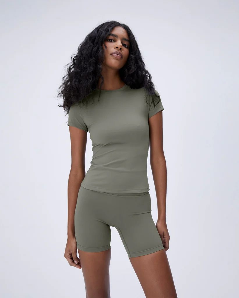 Ultimate Short Sleeve Longline Top - Olive Green | Adanola UK