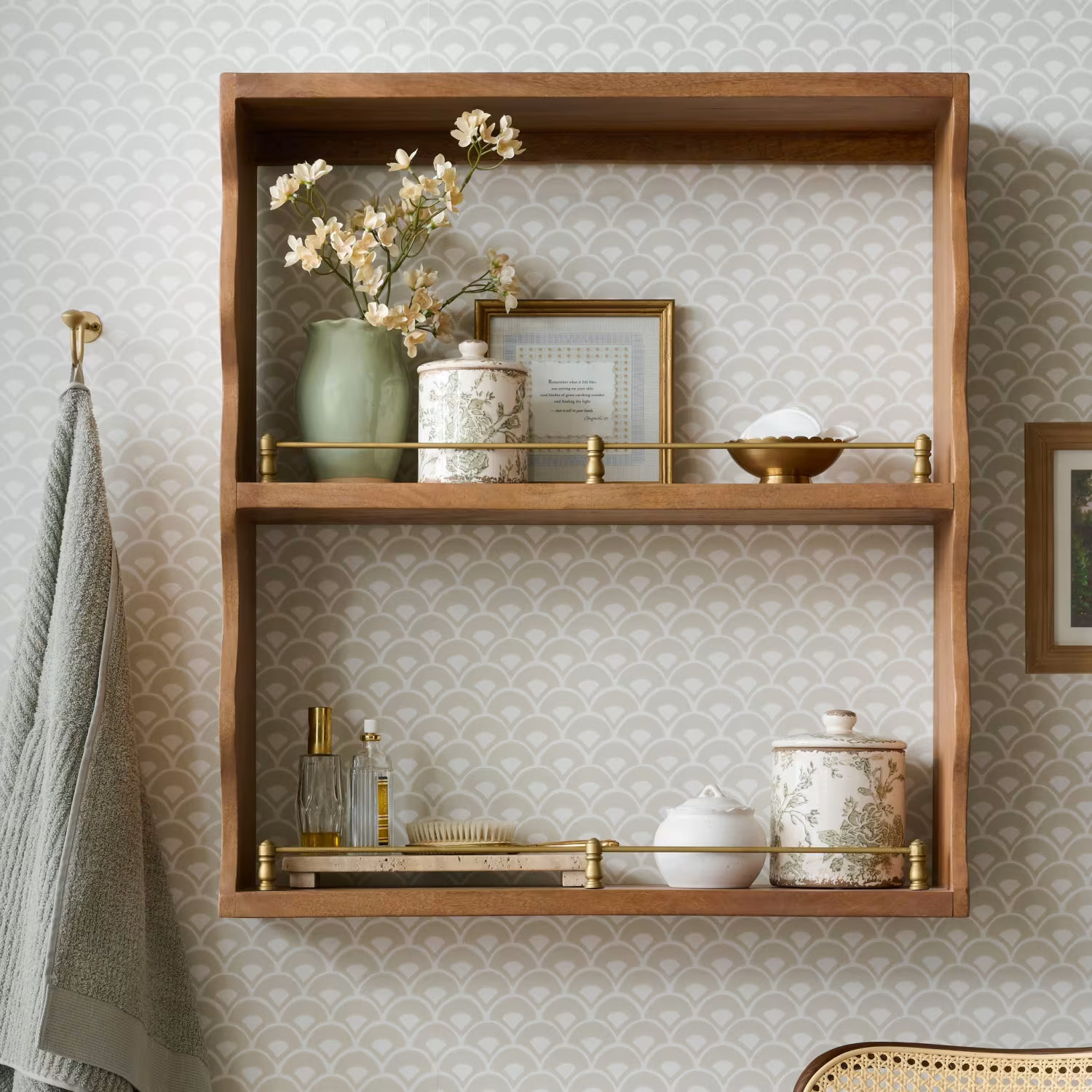 Faye Scallop Shelf with Brass Rails | Magnolia