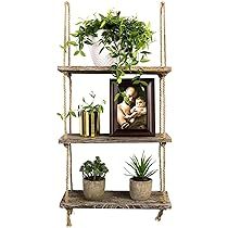 TIMEYARD Hanging Shelf Wall Shelves, Distressed Wood Shelves with Jute Rope, Farmhouse Storage Organ | Amazon (US)