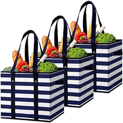 WiseLife Reusable Grocery Bags Boxes Storage Basket[3 Pack],Water Resistant Durable Shopping Bags... | Amazon (US)
