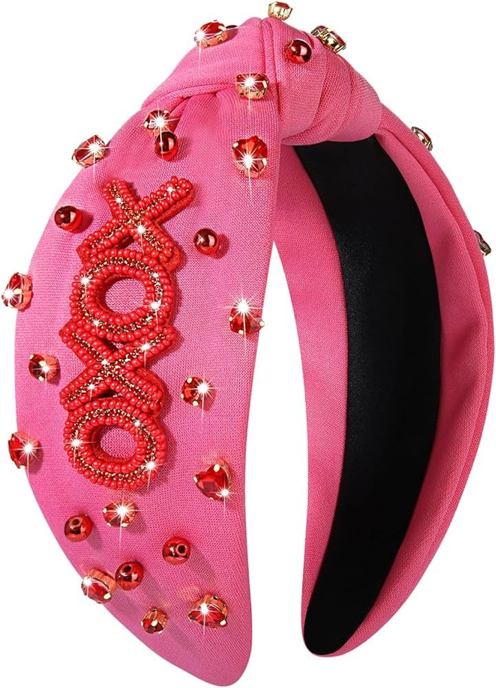 CEALXHENY Valentine’s Day Headband for Women Rhinestone Heart Headbands Red Pink Crystal Knotte... | Amazon (US)
