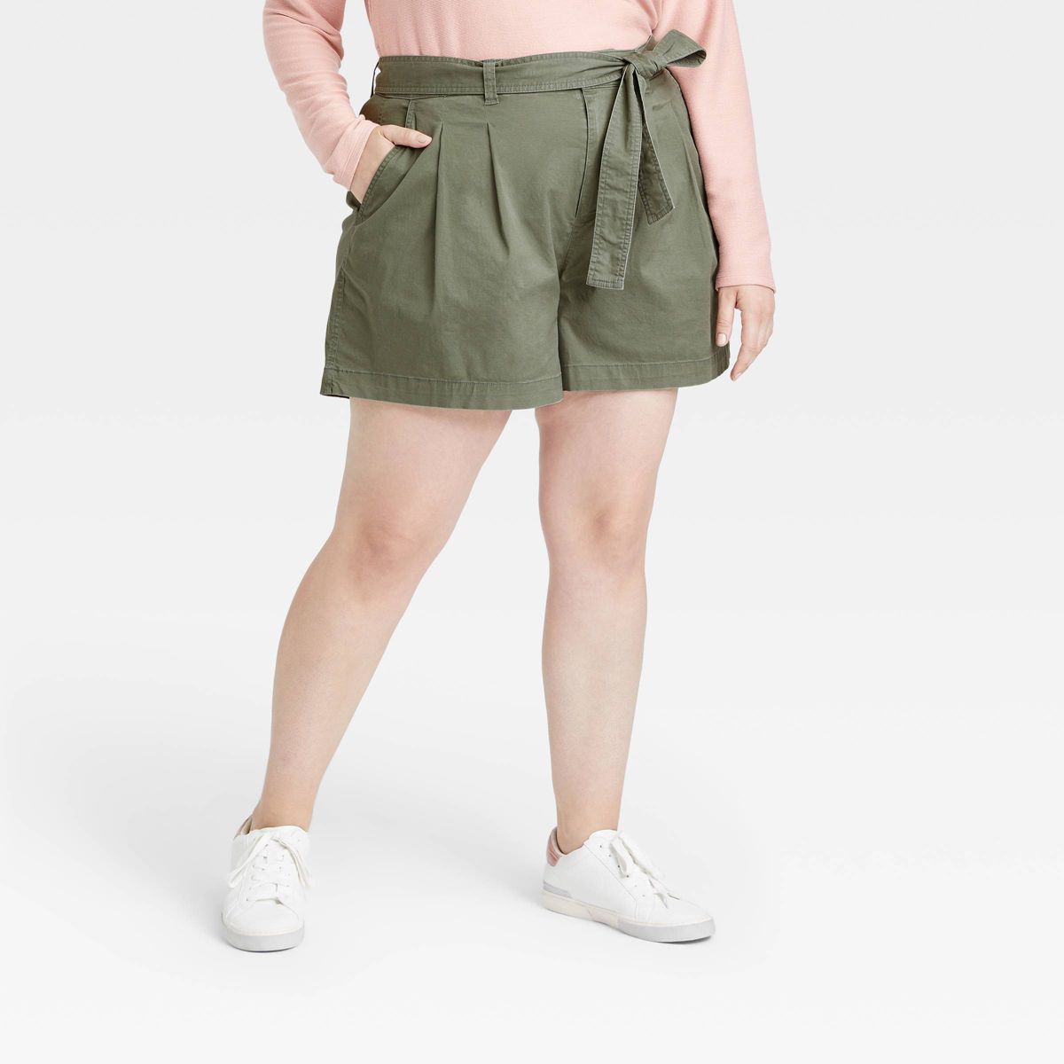 Women's Plus Size High-Rise Pleat Front Shorts - A New Day™ Olive 20W | Target
